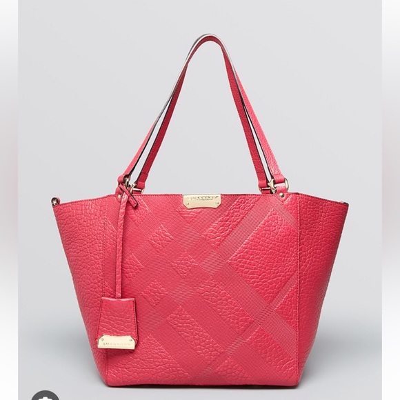 Burberry Handbags - Burberry Red Embossed Check Grain Pebbled Leather Canterbury Tote Bag